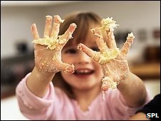 Girl with mucky hands