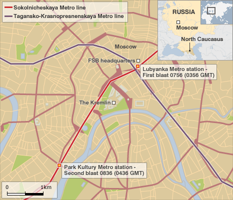 Map showing locations of explosions