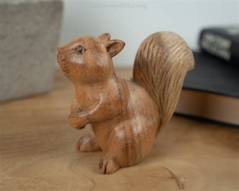 Wooden Squirrel Statue 3.5 Inch / 8 Cm Hand Carved Sculpture | Etsy Canada