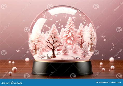 Magical Christmas Snow Globe with Toy City, Trees and Clouds on Pink ...