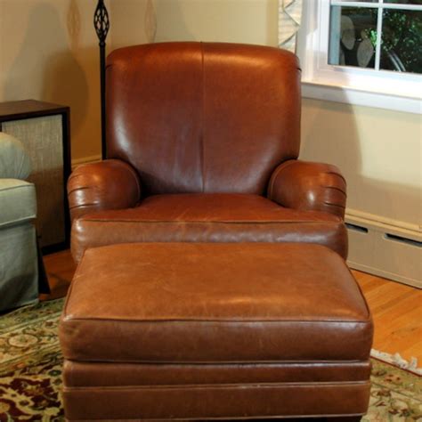 Ethan Allen Leather Club Chair with Ottoman | EBTH