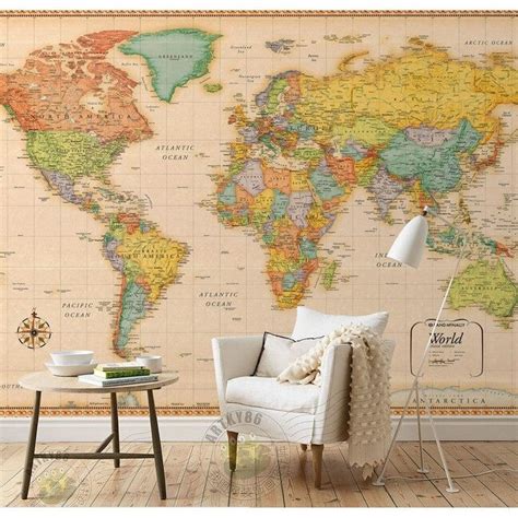 Custom size retro world map for background wall 3d wallpaper cartoon ...