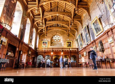 Long exposure of the interior of the King’s Hall of Bamburgh Castle in ...