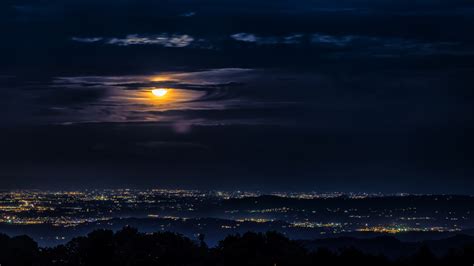 1366x768 Resolution 4K Moon Clouds Night City View 1366x768 Resolution ...