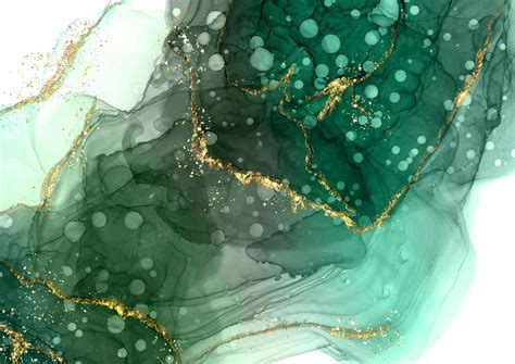 jade green hand painted alcohol ink background with glitter elements ...