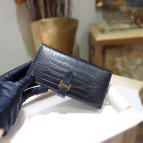 Replica Hermes Bearn Wallet Handmade in ck89 Noir Matte Porosus ...