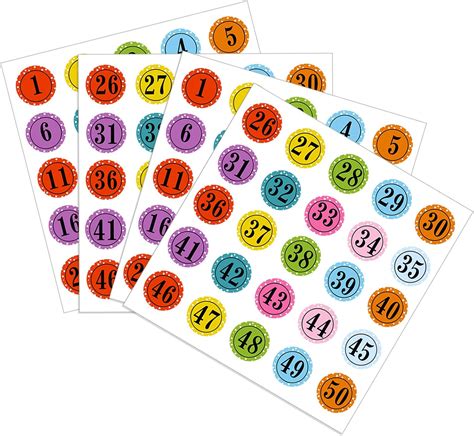 Number Stickers Colorful Round Number Labels Decorative Number Stickers ...