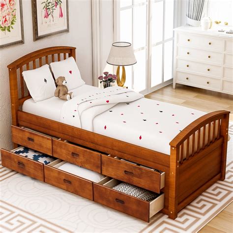 Hassch Twin Size Platform Storage Bed Solid Wood Bed With 6 Drawers ...