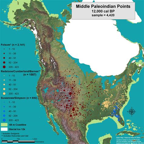 Clovis point finds...map of north America....Folsom, Clovis, all fluted ...