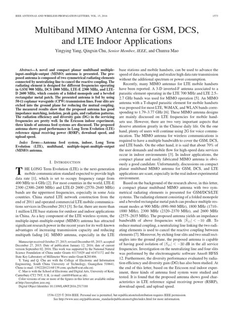 Multiband MIMO Antenna For GSM, DCS, and LTE Indoor Applications | PDF ...