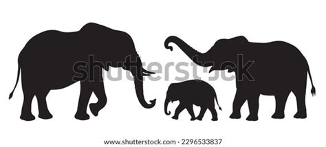 Elephants Silhouette African Indian Elephants Baby Stock Vector ...