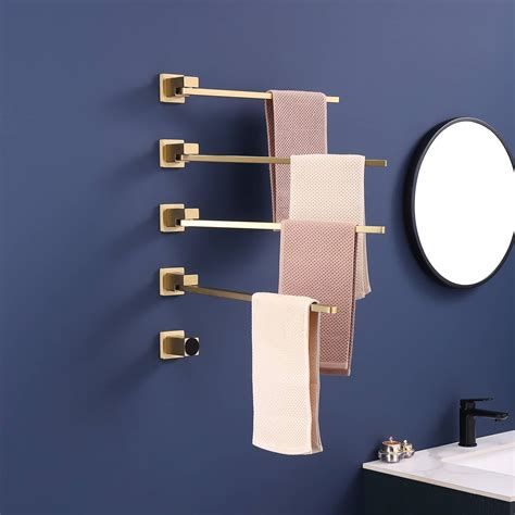 4-Bar Wall Mounted Swingable Heated Towel Warmer Rack with Timer Plug ...