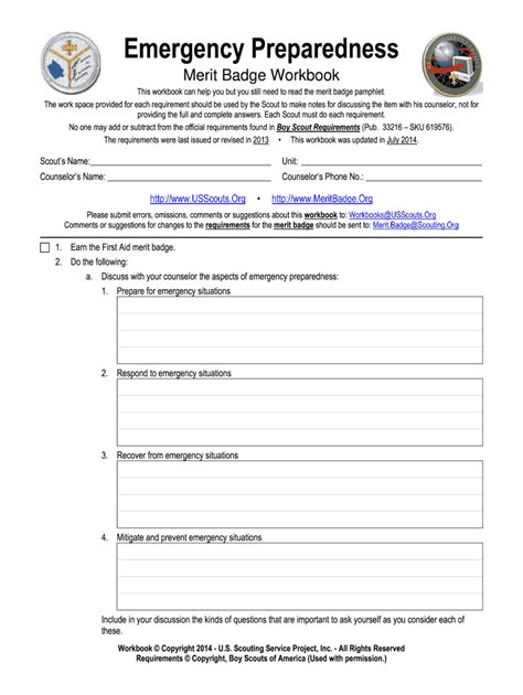 Emergency Preparedness Merit Badge Worksheet - Fill Online, Printable ...