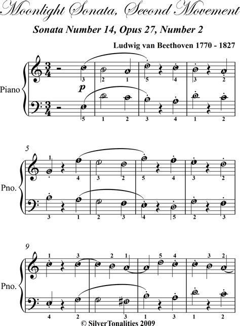 Moonlight Sonata Second Movement Easy Piano Sheet Music eBook by Ludwig ...