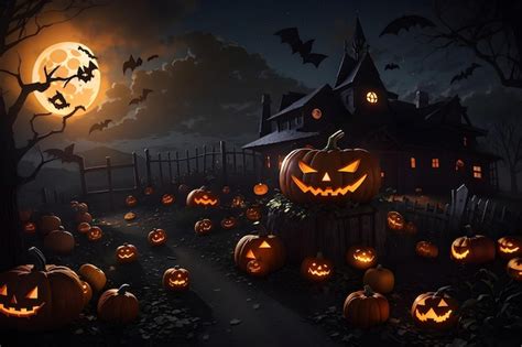 Premium AI Image | Spooky Pumpkin Patch at Night