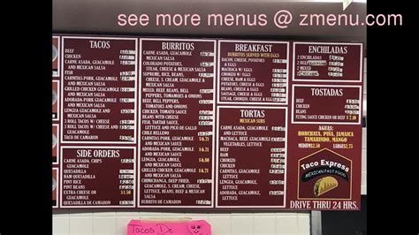 Menu at Taco Express restaurant, Colorado Springs, 402 S 8th St