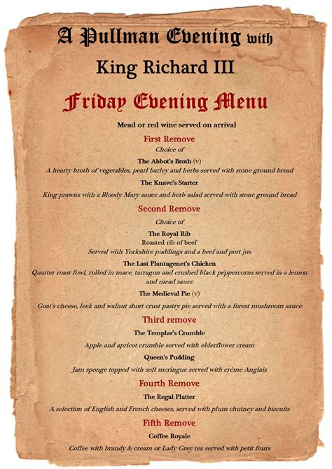 king richard III menu | Great Central Railway – The UK's Only Main Line ...