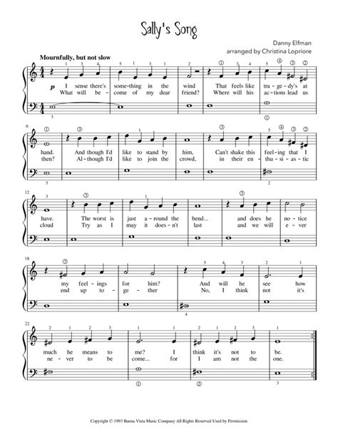 Sally's Song (arr. Christina Lopriore) by Danny Elfman Sheet Music for ...