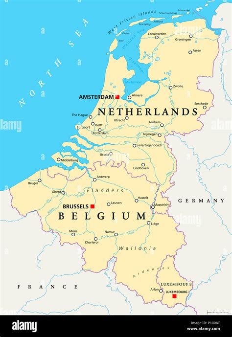 Benelux. Belgium, Netherlands and Luxembourg. Political map with ...