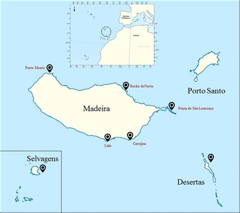 Map with the location of Madeira Archipelago and the sampling locations ...