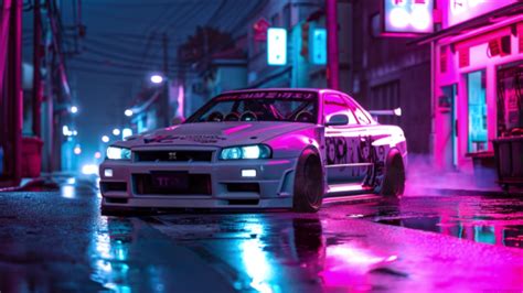 JDM Nissan Skyline GTR R34 Neon Street Live Wallpaper - MoeWalls