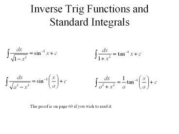 PPT – Inverse Trig Functions and Standard Integrals PowerPoint ...