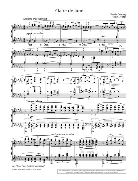 Clair de Lune by Claude Debussy Sheet Music for Piano Solo at Sheet ...