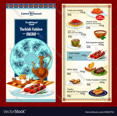 Turkish cuisine restaurant menu template design Vector Image