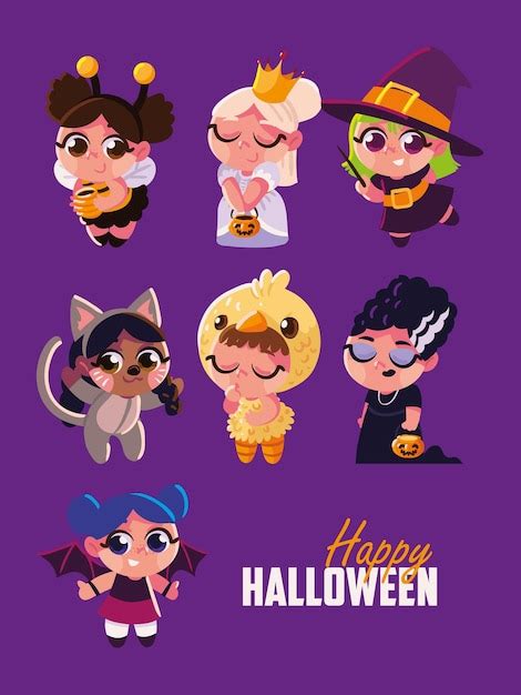 Disfraces felices de halloween | Vector Premium