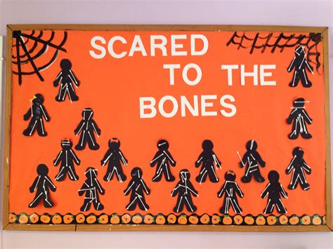 Halloween bulletin board idea where students create skeletons. # ...