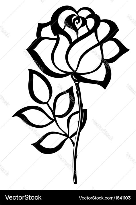 Black silhouette outline rose isolated on white Vector Image