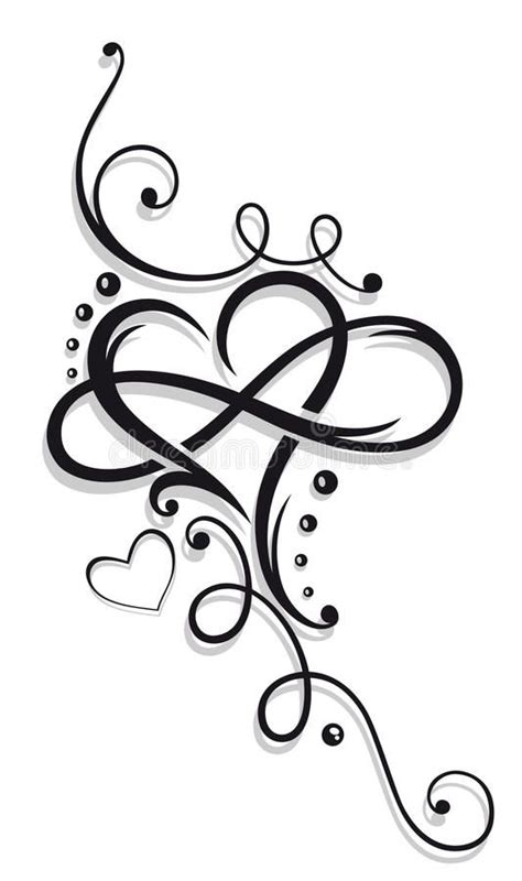 an artistic tattoo design with hearts and swirls