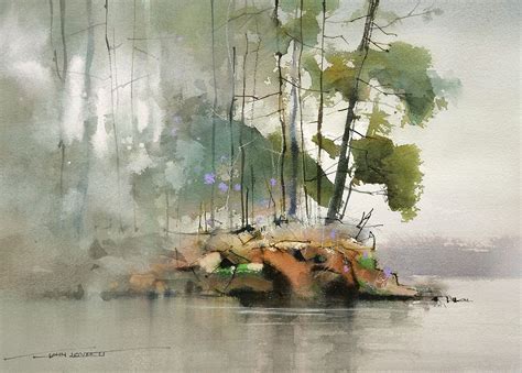 Landscape painting featuring soft, wet in wet watercolor edges ...