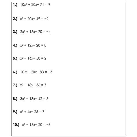 Completing The Square Practice Worksheet - Wordworksheet.com