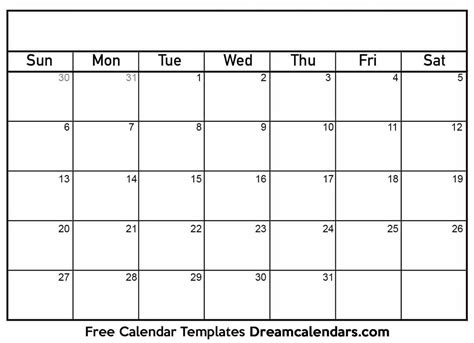 Monthly Calendar Template Free Printable - Printable Form, Templates ...