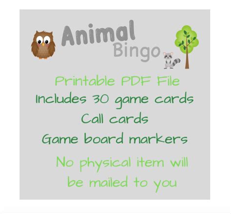 Animal Bingo, 30 Different Game Boards Printable Game Call Cards and ...