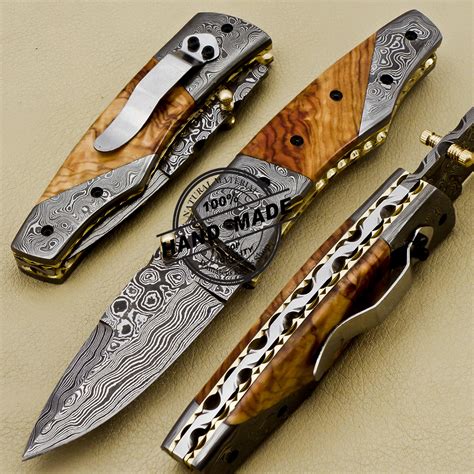 Custom Made Damascus Steel Folding Pocket Knife - craibas.al.gov.br