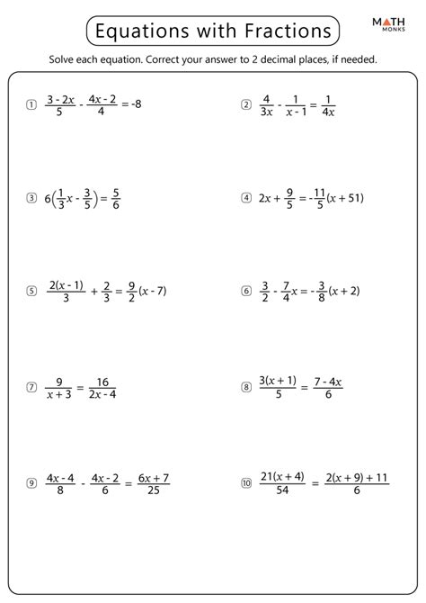 Solving Equations with Fractions Worksheets - Math Monks