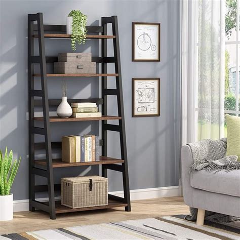 COSTWAY 4/5 Tier Wall Rack, Wooden Display Ladder Shelf, Bookcase ...