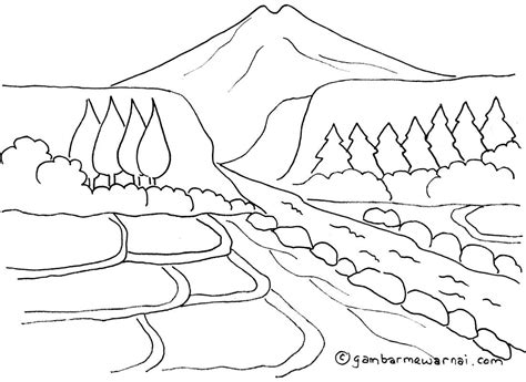 Mewarnai Gambar Pemandangan Gunung dan Sawah | Easy drawing tutorial ...