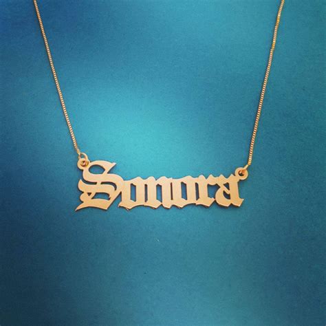 14k Gold Personalized Old English Necklace With Name Gold Old | Etsy