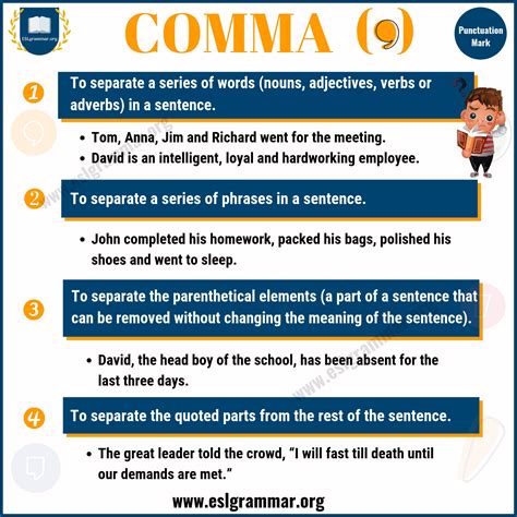 Comma Rules | Comma Definition & Examples for ESL Learners - ESL Grammar