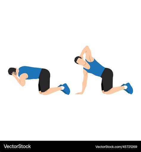 Man doing exercise in thoracic rotation pose Vector Image