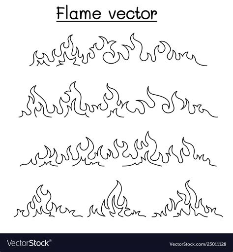 Fire flame icon set in thin line style Royalty Free Vector