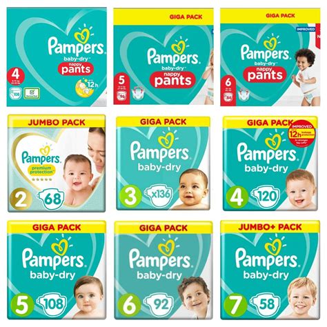 Pampers Baby Dry Nappy Pants Diaper Taped Stretchy Nappies Size 4 5 6 ...