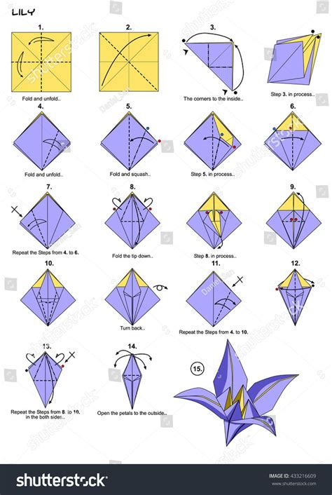 Origami Flower Lily Instructions Steps Stock Illustration 433216609 ...