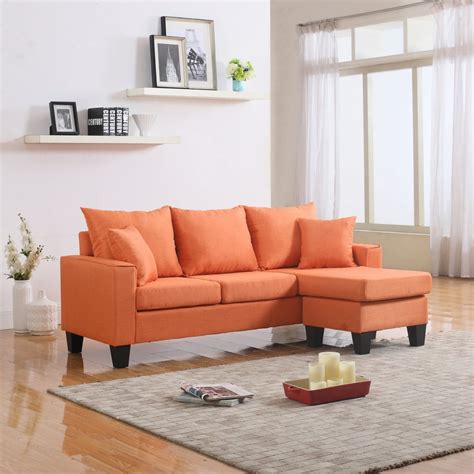 Modern Linen Fabric Small Space Sectional Sofa with Reversible Chaise ...