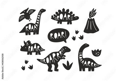 Cute doodle dino. Cartoon illustration dinosaur Silhouette. Vector ...