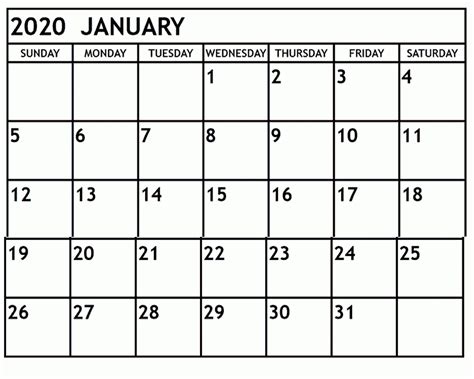 Catch Large Block January 2020 Printable Monthly Calendar | Calendar ...