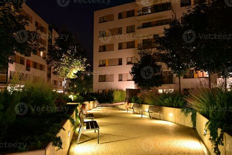 Exterior of apartment building at night 27851731 Stock Photo at Vecteezy